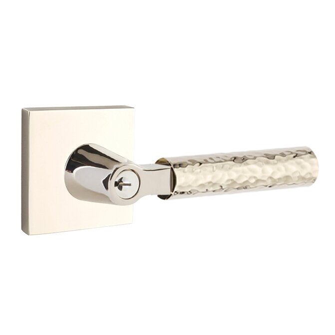 Emtek Select L-Square Hammered Lever with Square Rosette in Lifetime Polished Nickel finish