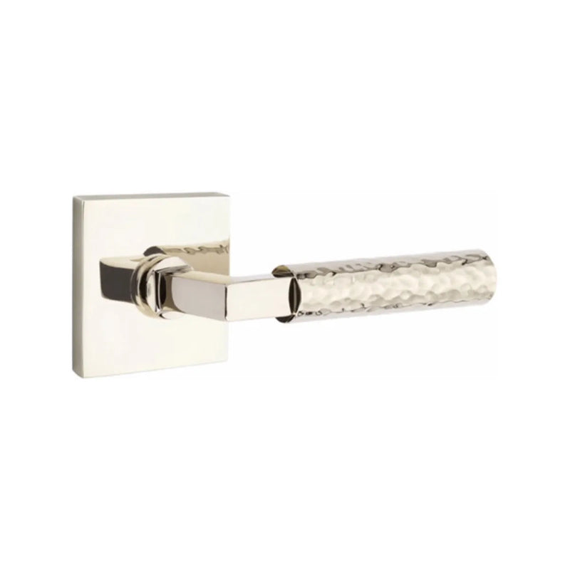 Emtek Select L-Square Hammered Lever with Square Rosette in Lifetime Polished Nickel finish