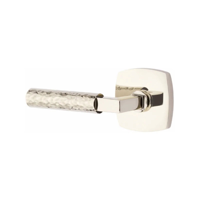 Emtek Select L-Square Hammered Lever with Urban Modern Rosette in Lifetime Polished Nickel finish