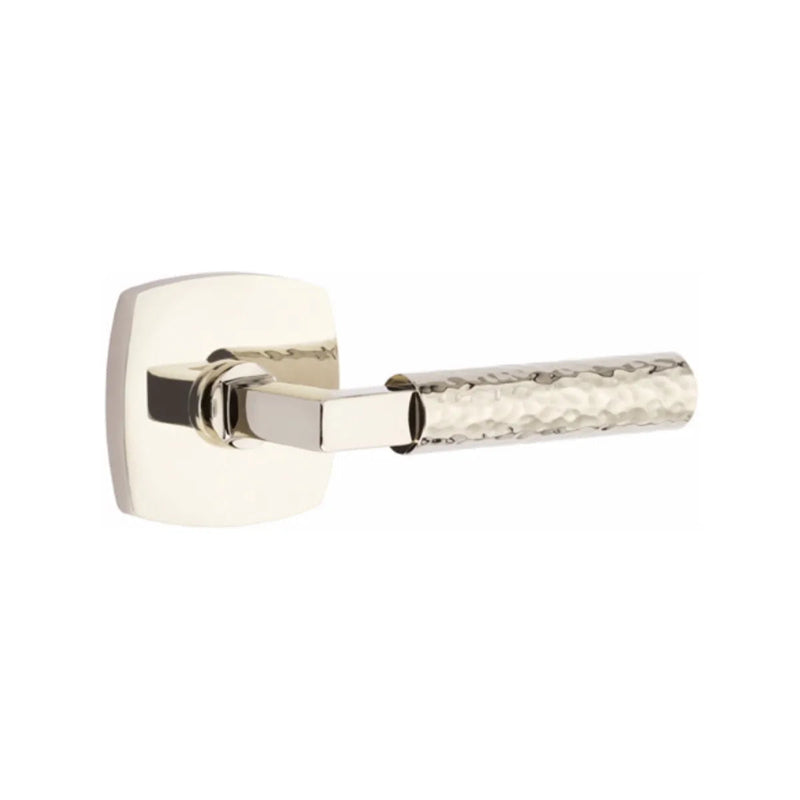 Emtek Select L-Square Hammered Lever with Urban Modern Rosette in Lifetime Polished Nickel finish