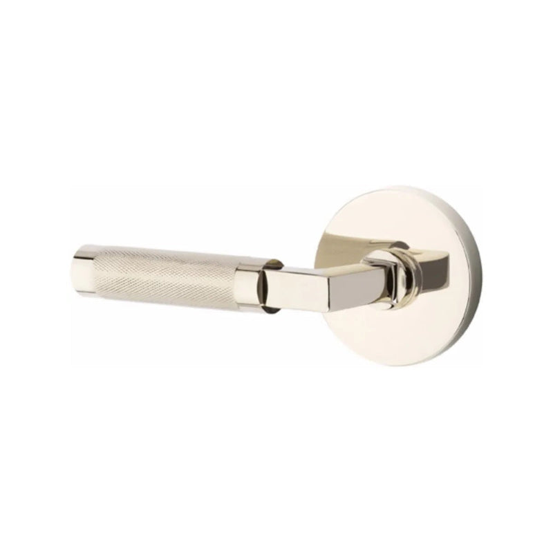 Emtek Select L-Square Knurled Lever with Disk Rosette in Lifetime Polished Nickel finish