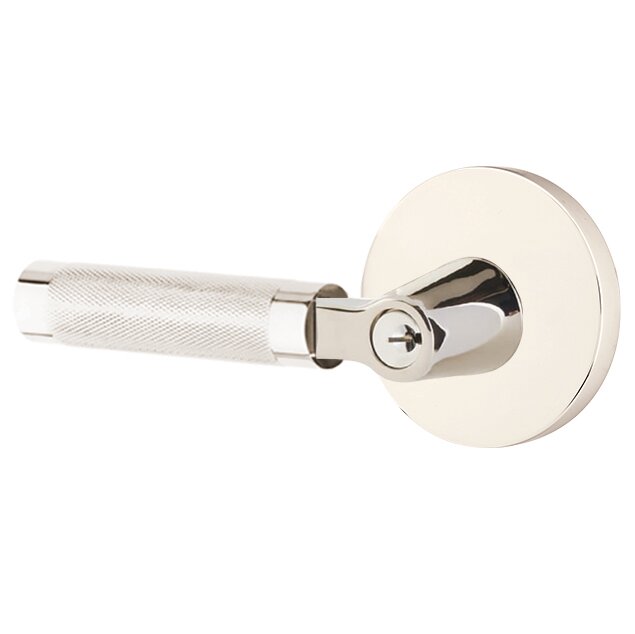 Emtek Select L-Square Knurled Lever with Disk Rosette in Lifetime Polished Nickel finish