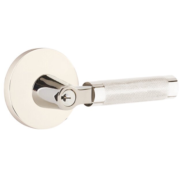 Emtek Select L-Square Knurled Lever with Disk Rosette in Lifetime Polished Nickel finish