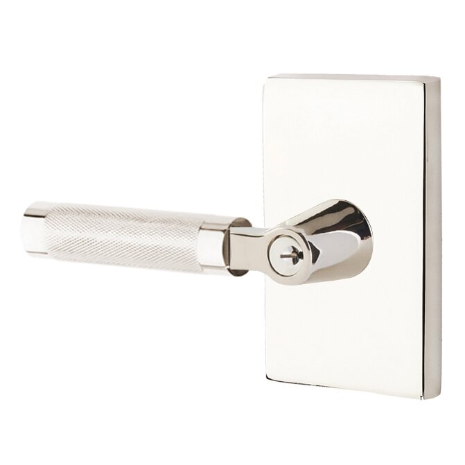 Emtek Select L-Square Knurled Lever with Modern Rectangular Rosette in Lifetime Polished Nickel finish