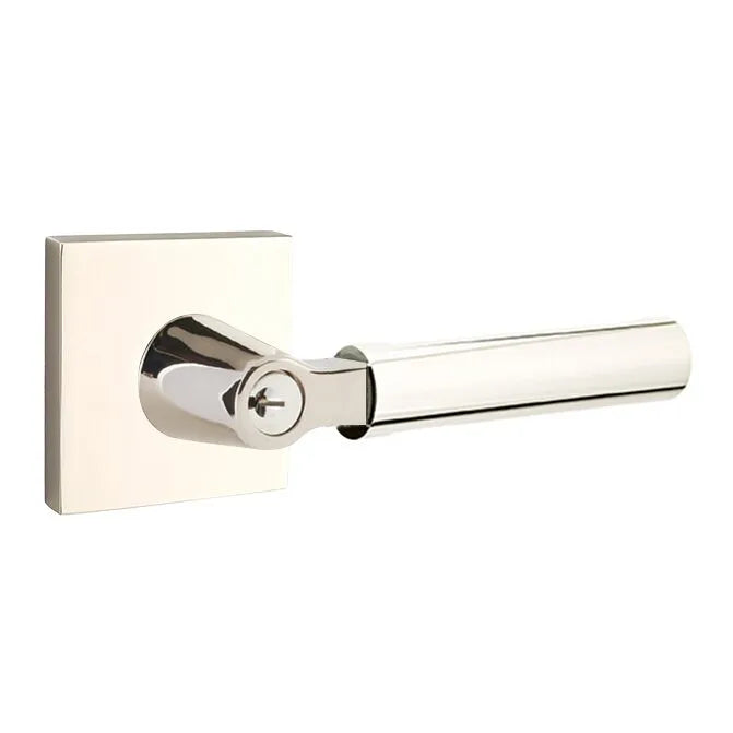 Emtek Select L-Square Smooth Key in Lever with Square Rosette in Lifetime Polished Nickel finish