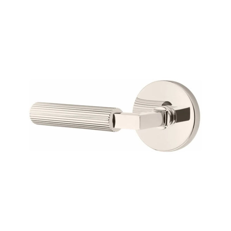 Emtek Select L-Square Straight Knurled Lever with Disk Rosette in Lifetime Polished Nickel finish