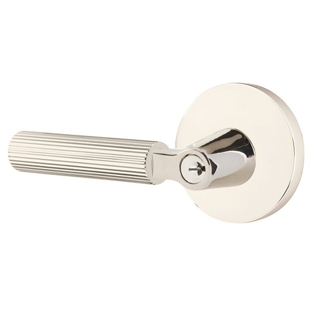 Emtek Select L-Square Straight Knurled Lever with Disk Rosette in Lifetime Polished Nickel finish