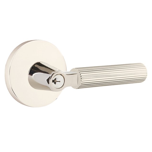 Emtek Select L-Square Straight Knurled Lever with Disk Rosette in Lifetime Polished Nickel finish