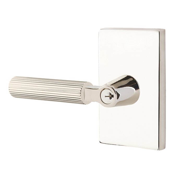 Emtek Select L-Square Straight Knurled Lever with Modern Rectangular Rosette in Lifetime Polished Nickel finish