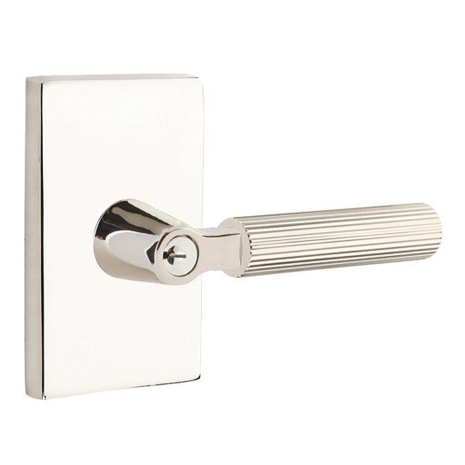 Emtek Select L-Square Straight Knurled Lever with Modern Rectangular Rosette in Lifetime Polished Nickel finish