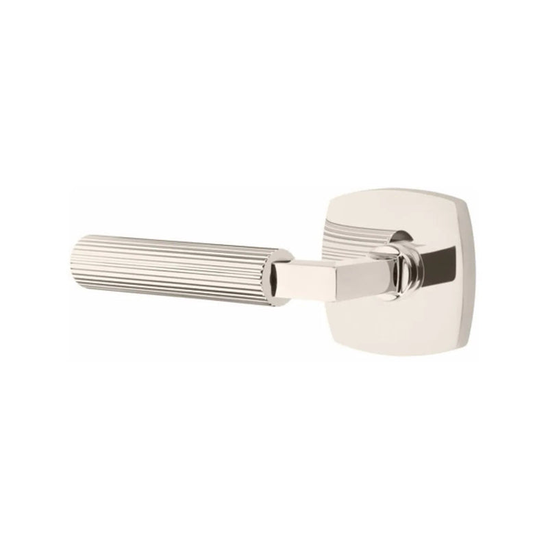 Emtek Select L-Square Straight Knurled Lever with Urban Modern Rosette in Lifetime Polished Nickel finish