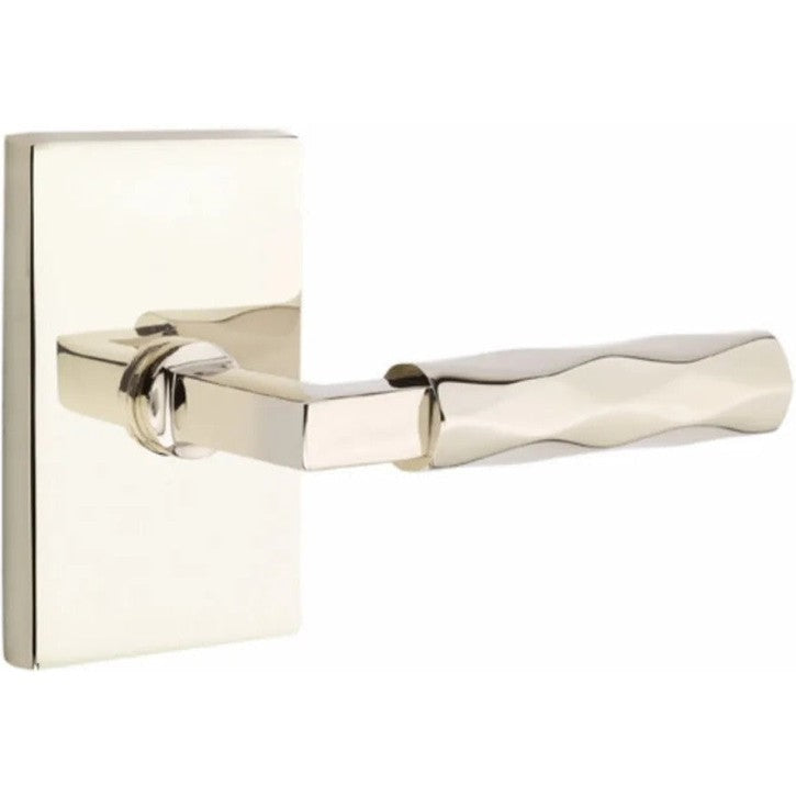 Emtek Select L-Square Tribeca Lever with Modern Rectangular Rosette in Lifetime Polished Nickel finish