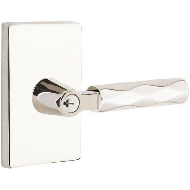 Emtek Select L-Square Tribeca Lever with Modern Rectangular Rosette in Lifetime Polished Nickel finish