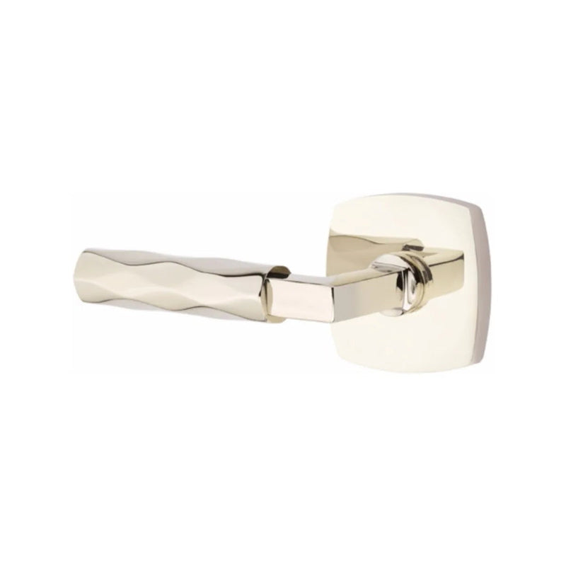 Emtek Select L-Square Tribeca Lever with Urban Modern Rosette in Lifetime Polished Nickel finish