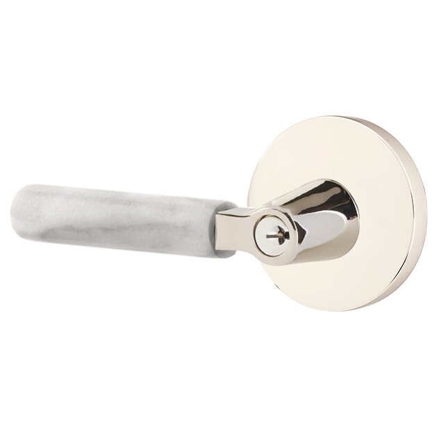 Emtek Select L-Square White Marble Lever with Disk Rosette in Lifetime Polished Nickel finish