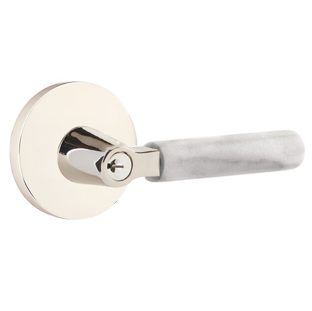 Emtek Select L-Square White Marble Lever with Disk Rosette in Lifetime Polished Nickel finish