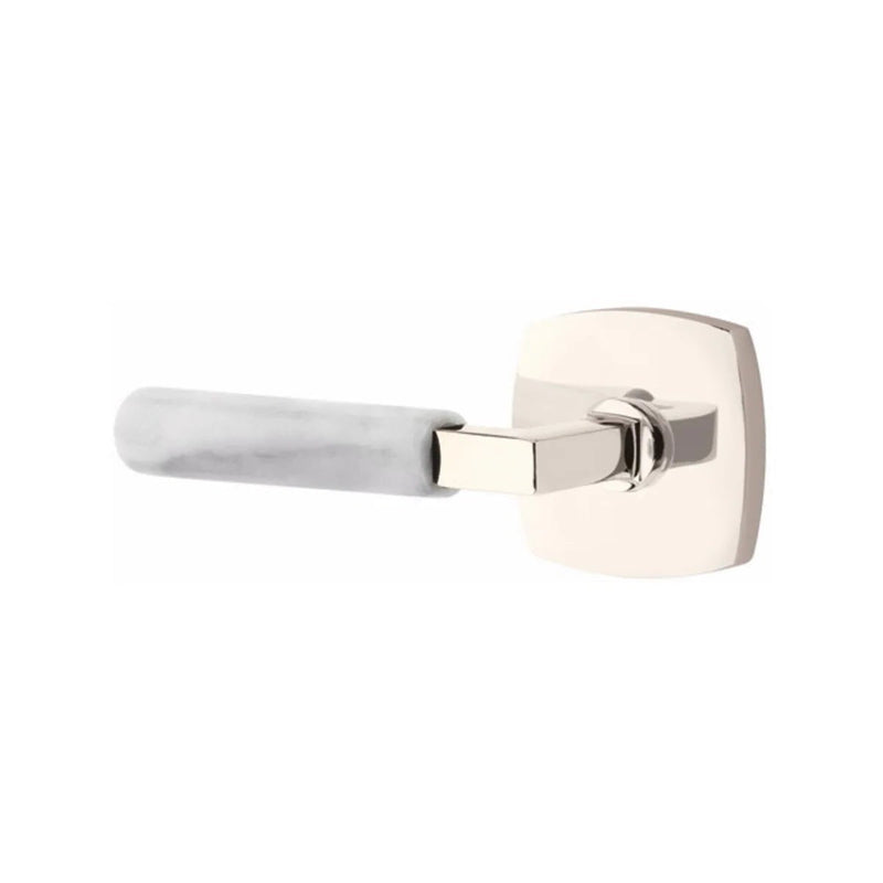 Emtek Select L-Square White Marble Lever with Urban Modern Rosette in Lifetime Polished Nickel finish