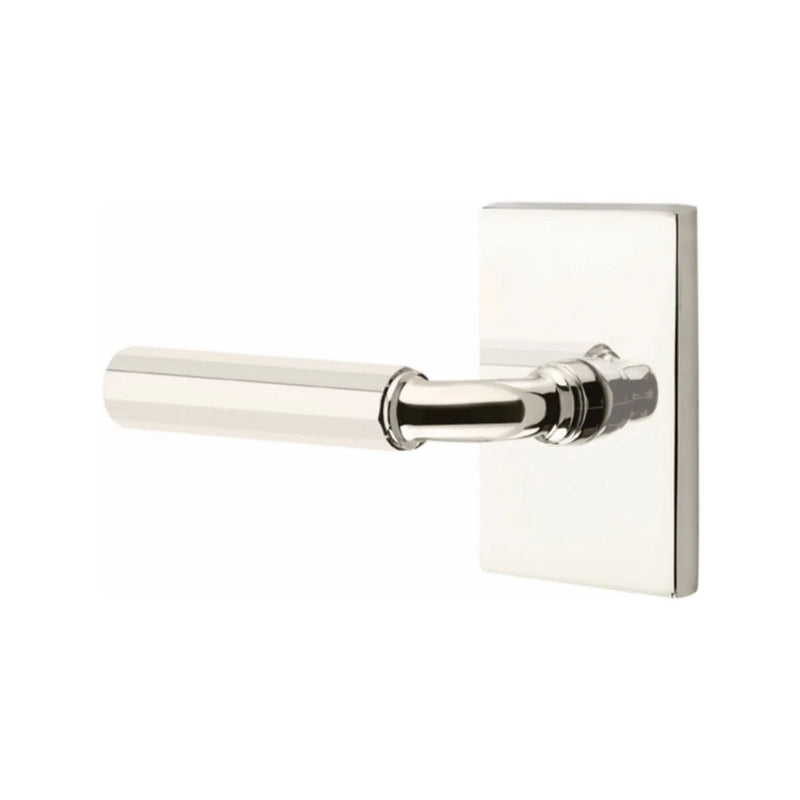 Emtek Select R-Bar Faceted Lever with Modern Rectangular Rosette in Lifetime Polished Nickel finish