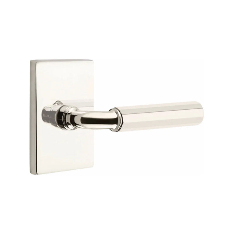 Emtek Select R-Bar Faceted Lever with Modern Rectangular Rosette in Lifetime Polished Nickel finish