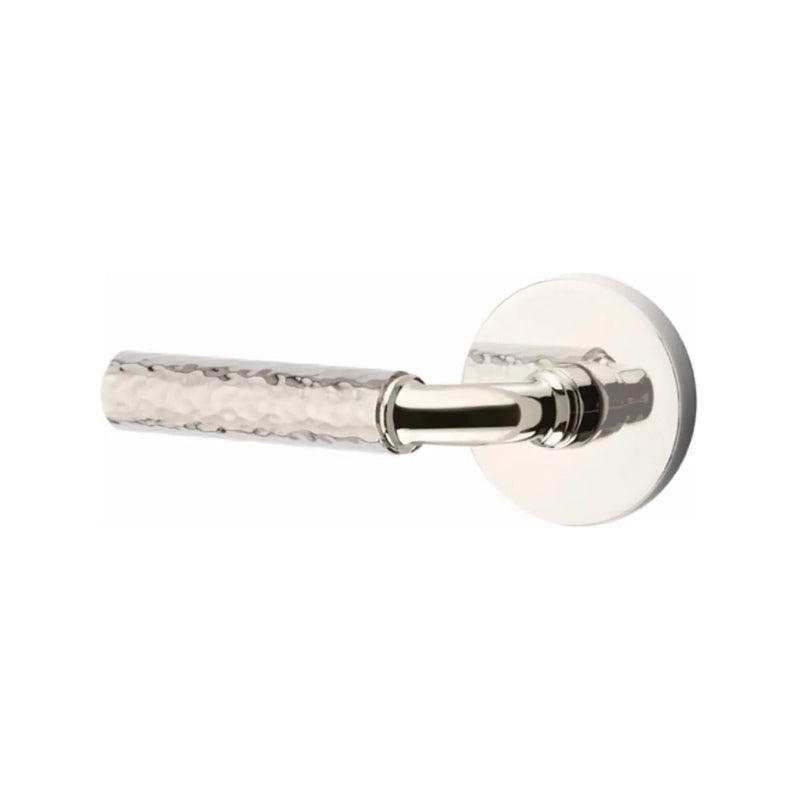 Emtek Select R-Bar Hammered Lever with Disk Rosette in Lifetime Polished Nickel finish