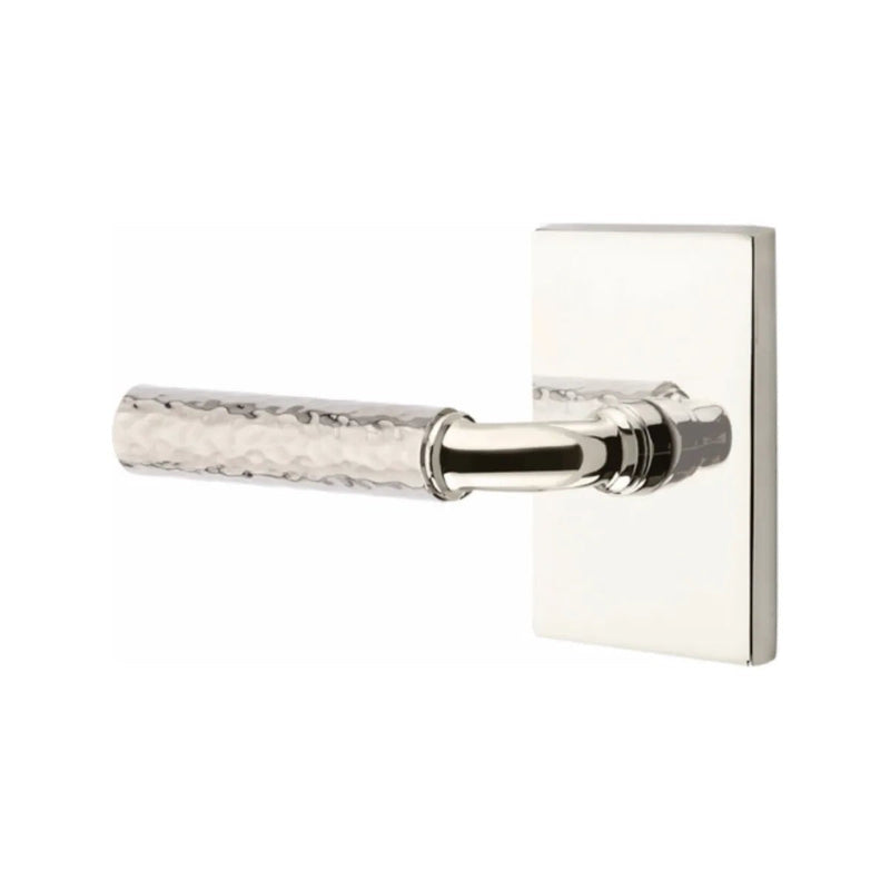 Emtek Select R-Bar Hammered Lever with Modern Rectangular Rosette in Lifetime Polished Nickel finish