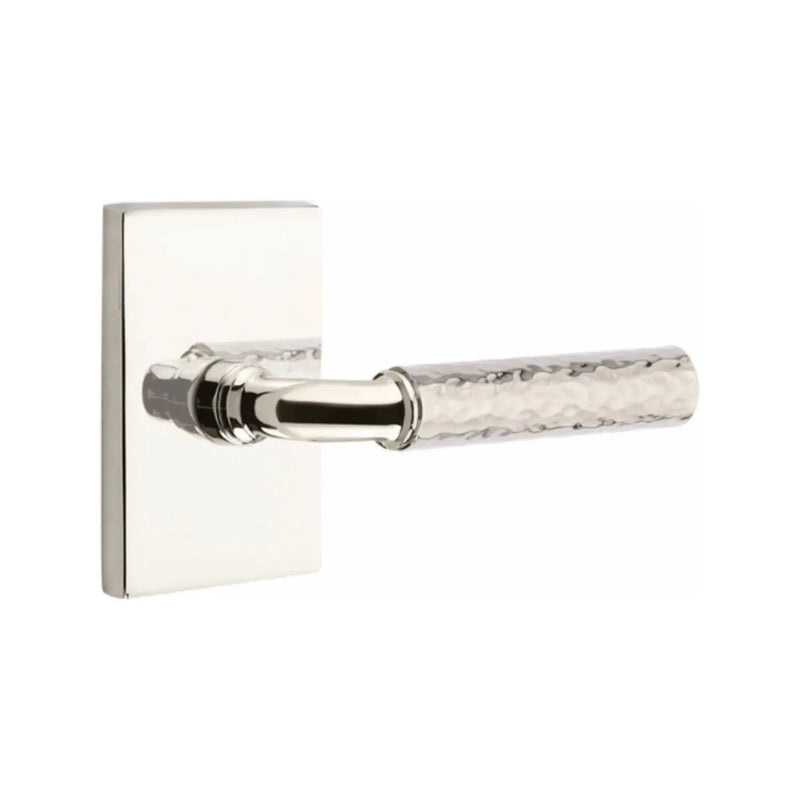 Emtek Select R-Bar Hammered Lever with Modern Rectangular Rosette in Lifetime Polished Nickel finish