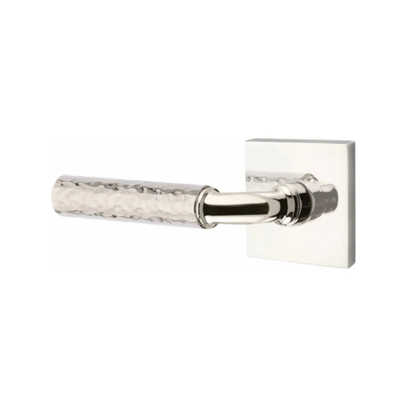 Emtek Select R-Bar Hammered Lever with Square Rosette in Lifetime Polished Nickel finish