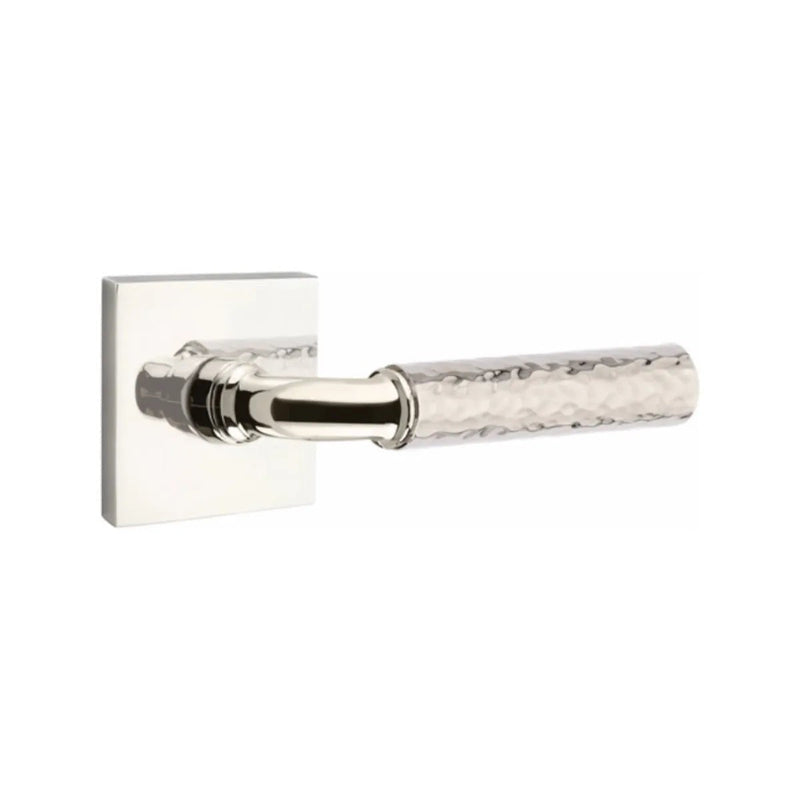 Emtek Select R-Bar Hammered Lever with Square Rosette in Lifetime Polished Nickel finish