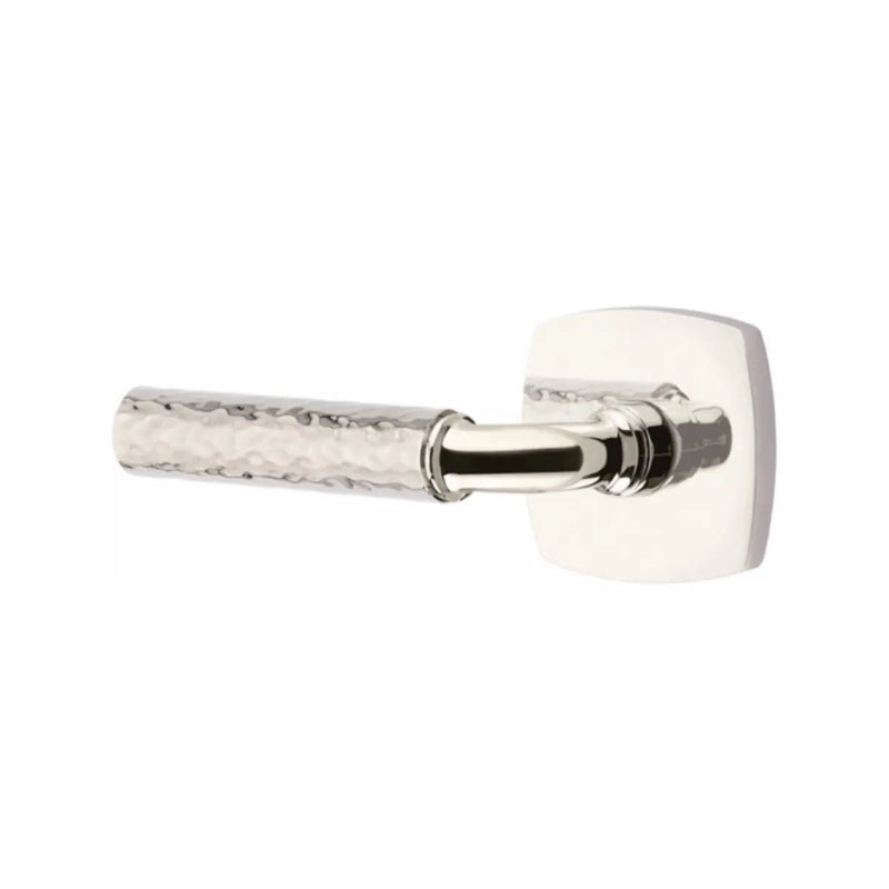 Emtek Select R-Bar Hammered Lever with Urban Modern Rosette in Lifetime Polished Nickel finish