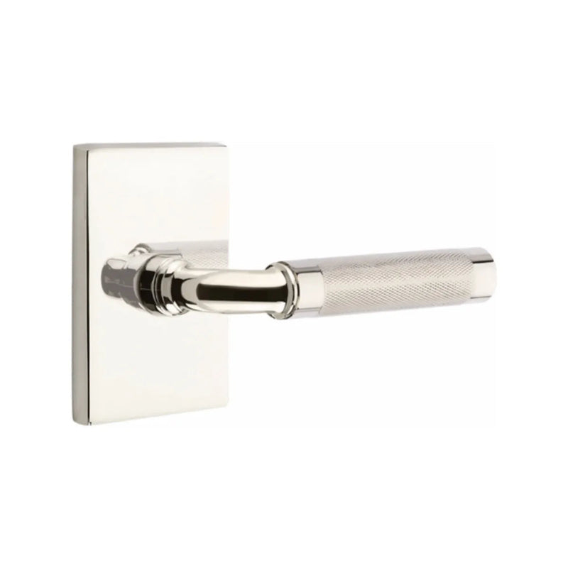 Emtek Select R-Bar Knurled Lever with Modern Rectangular Rosette in Lifetime Polished Nickel finish