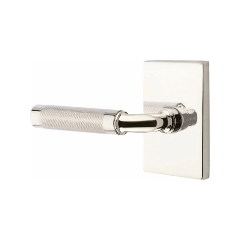 Emtek Select R-Bar Knurled Lever with Modern Rectangular Rosette in Lifetime Polished Nickel finish