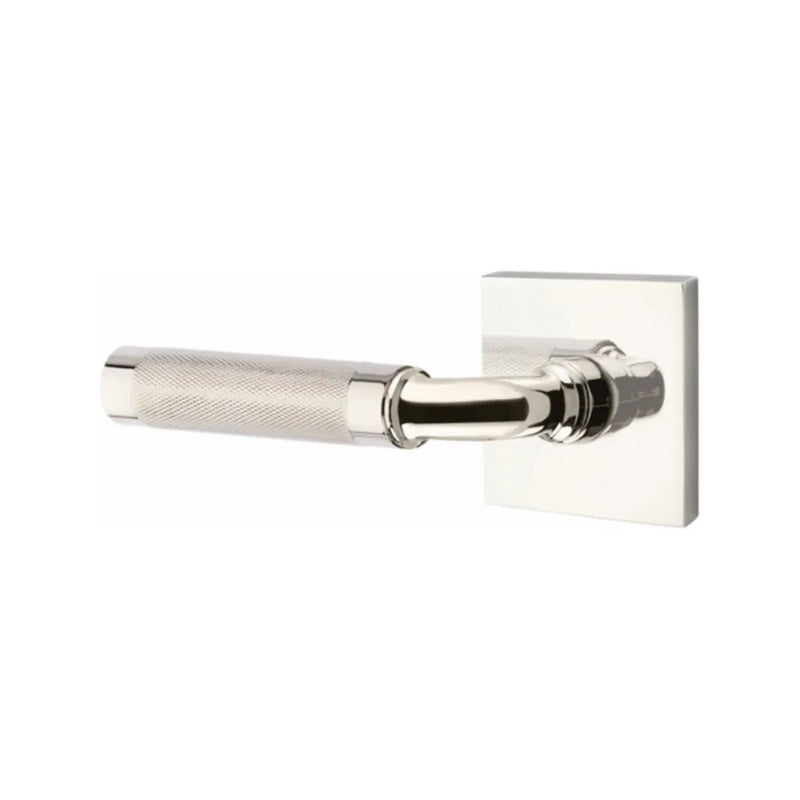 Emtek Select R-Bar Knurled Lever with Square Rosette in Lifetime Polished Nickel finish