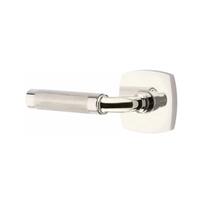 Emtek Select R-Bar Knurled Lever with Urban Modern Rosette in Lifetime Polished Nickel finish