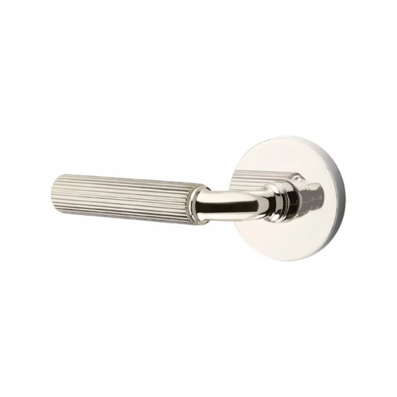 Emtek Select R-Bar Straight Knurled Lever with Disk Rosette in Lifetime Polished Nickel finish