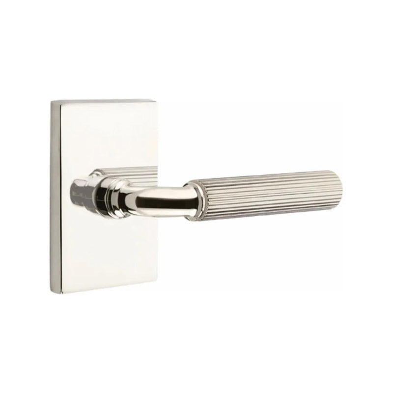 Emtek Select R-Bar Straight Knurled Lever with Modern Rectangular Rosette in Lifetime Polished Nickel finish