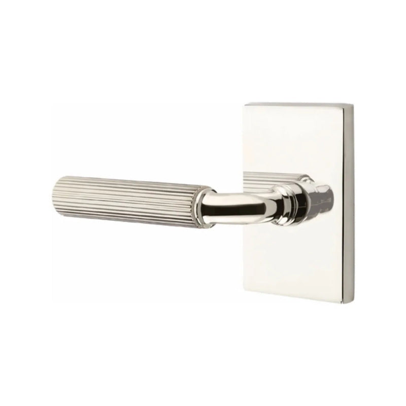 Emtek Select R-Bar Straight Knurled Lever with Modern Rectangular Rosette in Lifetime Polished Nickel finish