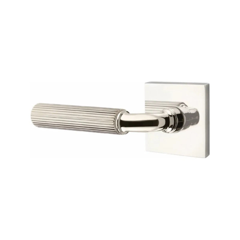 Emtek Select R-Bar Straight Knurled Lever with Square Rosette in Lifetime Polished Nickel finish