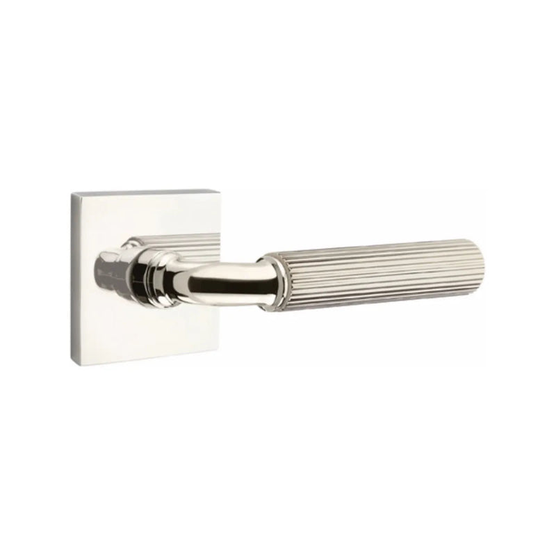 Emtek Select R-Bar Straight Knurled Lever with Square Rosette in Lifetime Polished Nickel finish