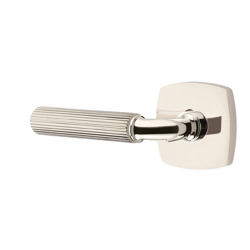 Emtek Select R-Bar Straight Knurled Lever with Urban Modern Rosette in Lifetime Polished Nickel finish