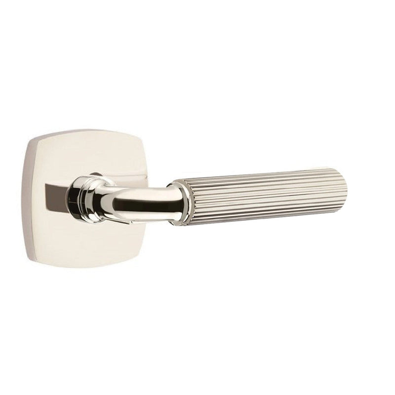 Emtek Select R-Bar Straight Knurled Lever with Urban Modern Rosette in Lifetime Polished Nickel finish