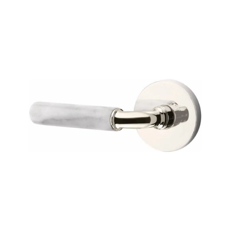 Emtek Select R-Bar White Marble Lever with Disk Rosette in Lifetime Polished Nickel finish