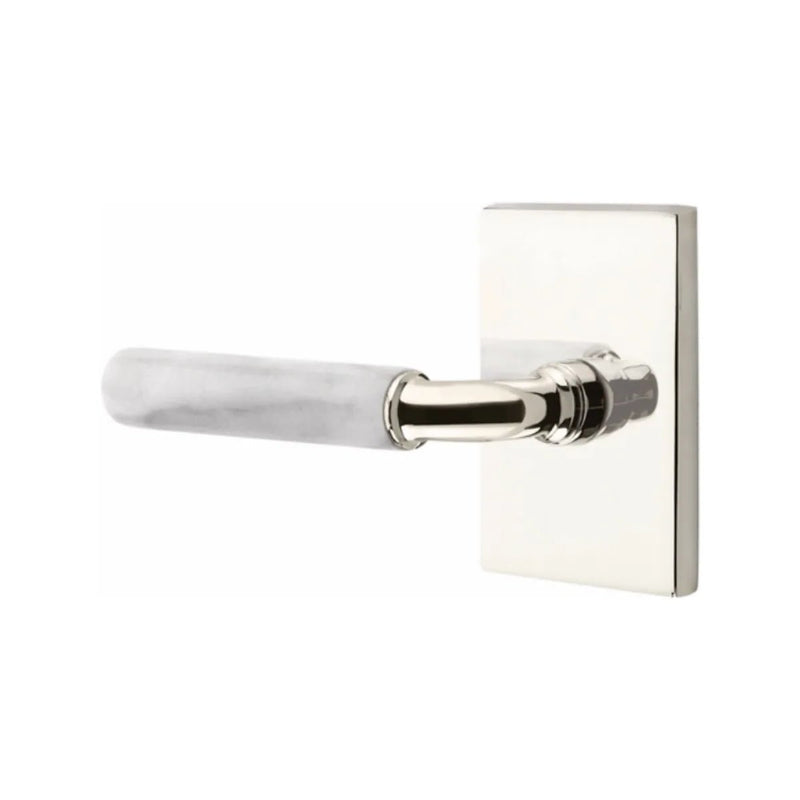 Emtek Select R-Bar White Marble Lever with Modern Rectangular Rosette in Lifetime Polished Nickel finish