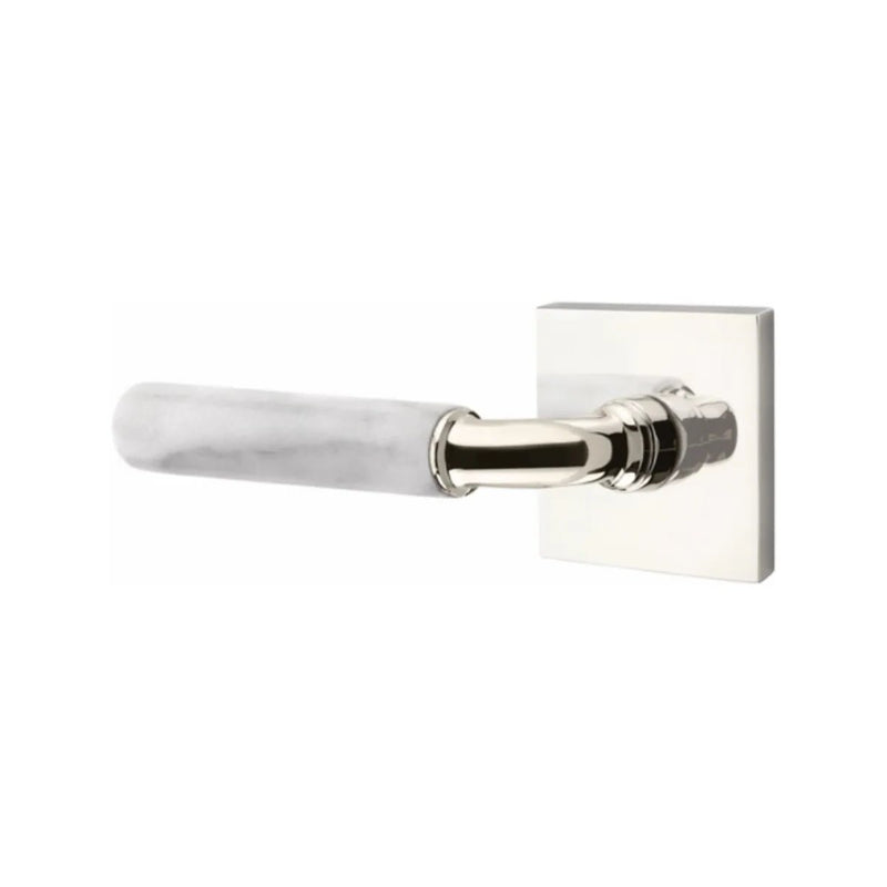 Emtek Select R-Bar White Marble Lever with Square Rosette in Lifetime Polished Nickel finish