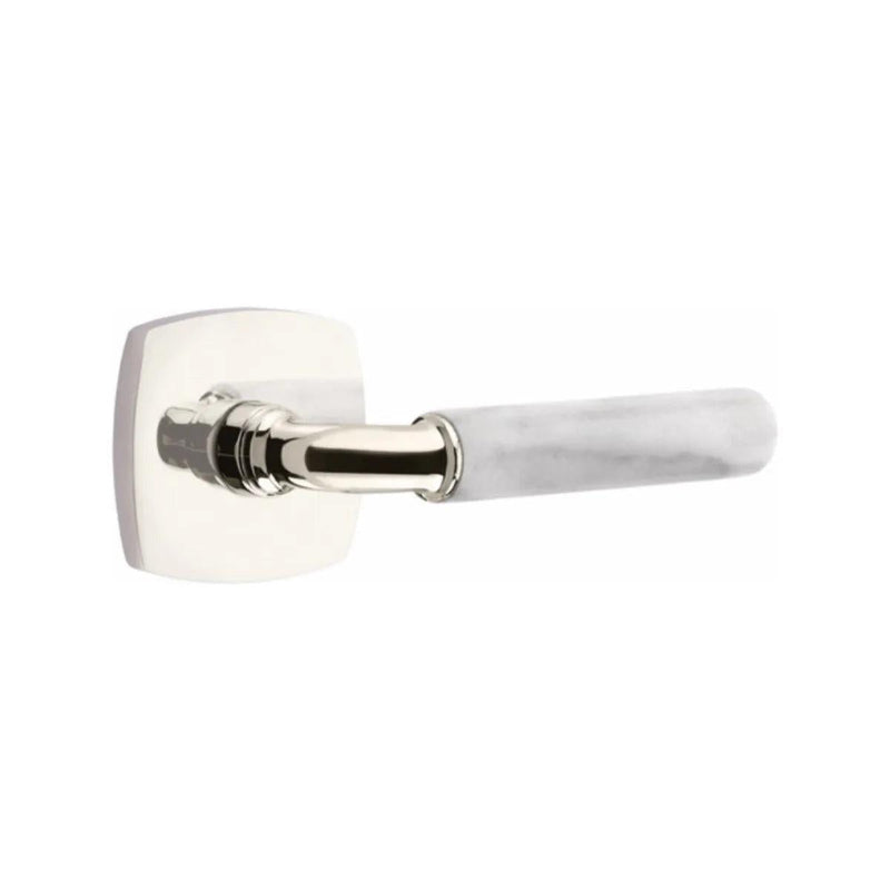 Emtek Select R-Bar White Marble Lever with Urban Modern Rosette in Lifetime Polished Nickel finish