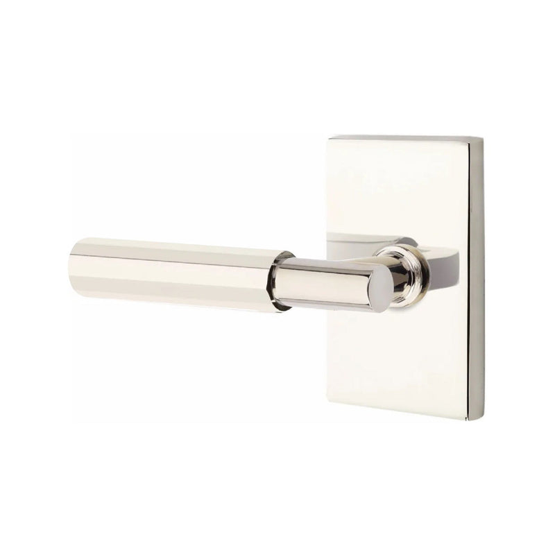 Emtek Select T-Bar Faceted Lever with Modern Rectangular Rosette in Lifetime Polished Nickel finish