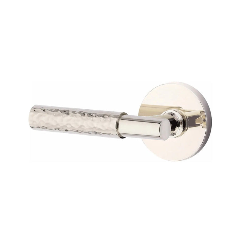 Emtek Select T-Bar Hammered Lever with Disk Rosette in Lifetime Polished Nickel finish