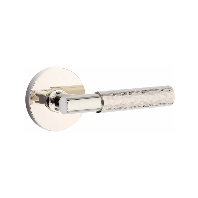 Emtek Select T-Bar Hammered Lever with Disk Rosette in Lifetime Polished Nickel finish