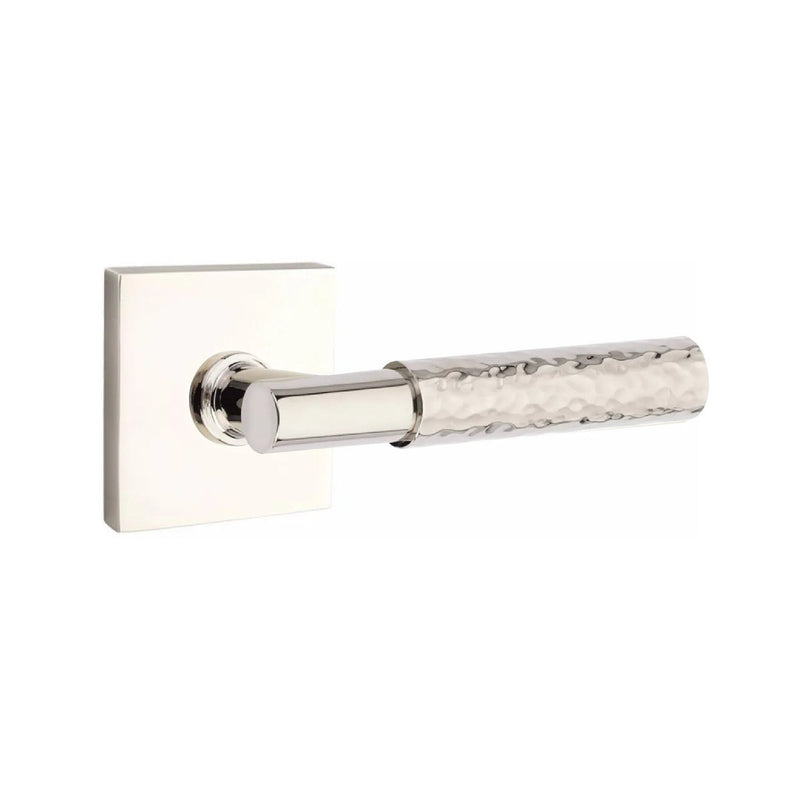 Emtek Select T-Bar Hammered Lever with Square Rosette in Lifetime Polished Nickel finish