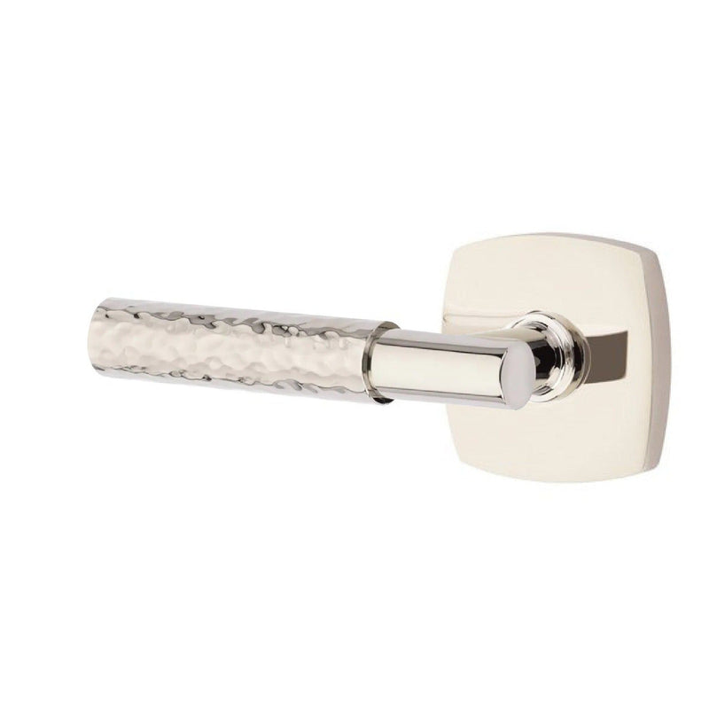 Emtek Select T-Bar Hammered Lever with Urban Modern Rosette in Lifetime Polished Nickel finish