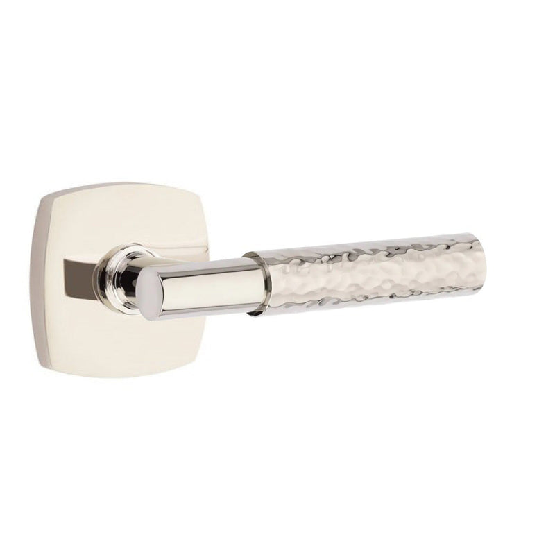 Emtek Select T-Bar Hammered Lever with Urban Modern Rosette in Lifetime Polished Nickel finish